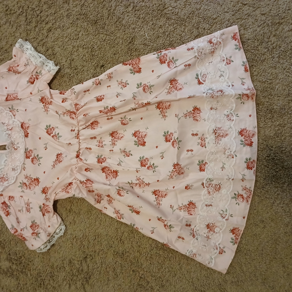 Floral Pink Dress with Lace Trim